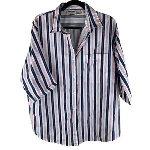 Size 18w Separate Issue Woman blue white red Track stripe shirt, 3/4 Sleeve